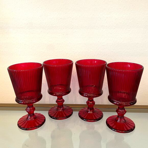 Set of 4 Ruby Red Water Goblets 8in Holiday Wine Glasses NEW - Picture 10 of 10